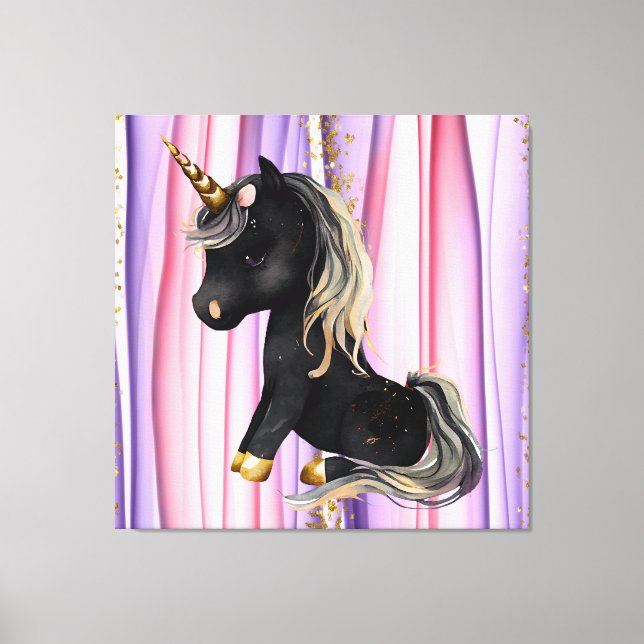 Toile Noir Unicorne oreilles roses (Recto)