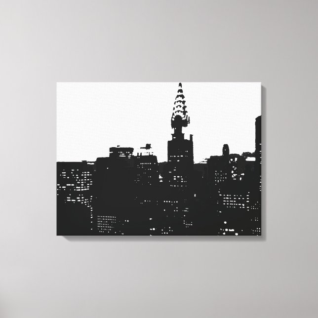 Toile noire blanche New York Silhouette enveloppée (Recto)