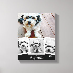 Toile Nom de script de collage photo tendance blanc noir