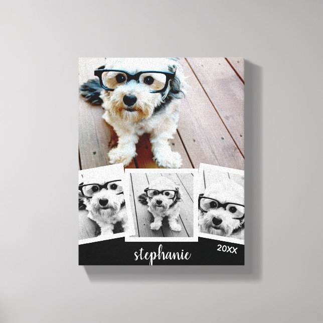 Toile Nom de script de collage photo tendance blanc noir (Recto)