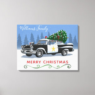 Toile Nom du monogramme de Noël de la voiture de police