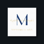 Toile Nom du monogramme Initiales Mariage Or bleu Date C<br><div class="desc">Un beau cadeau ou cadeau mariage en toile bleu et or monogrammé pour un couple,  avec vos noms,  nom de famille date initiale et mariage. Vient dans de nombreuses tailles différentes.</div>