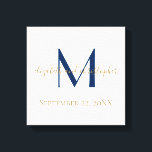 Toile Nom du monogramme Initiales Mariage Or bleu Date C<br><div class="desc">Un beau cadeau ou cadeau mariage en toile bleu et or monogrammé pour un couple,  avec vos noms,  nom de famille date initiale et mariage. Vient dans de nombreuses tailles différentes.</div>