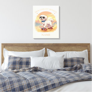 Toile Nom personnalisé Chien Maltais Cool Skateboardeur 