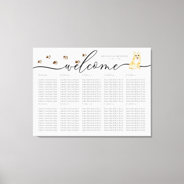 Toile Nombres de table de sièges de chiot Corgi de bienv (Recto)