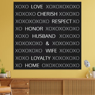 Toile Noms de couple personnalisés, XOXO noir et blanc