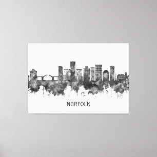 Toile Norfolk Virginia Skyline BW