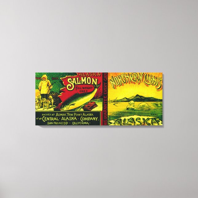 Toile Northern Lights Saumon Can LabelAlimak, AK (Recto)