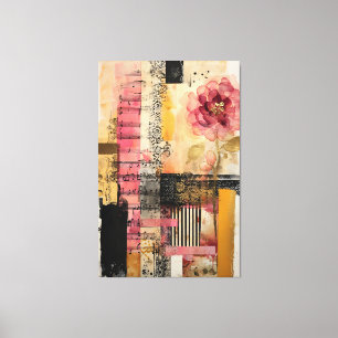 Toile Notes de musique et de fleurs roses