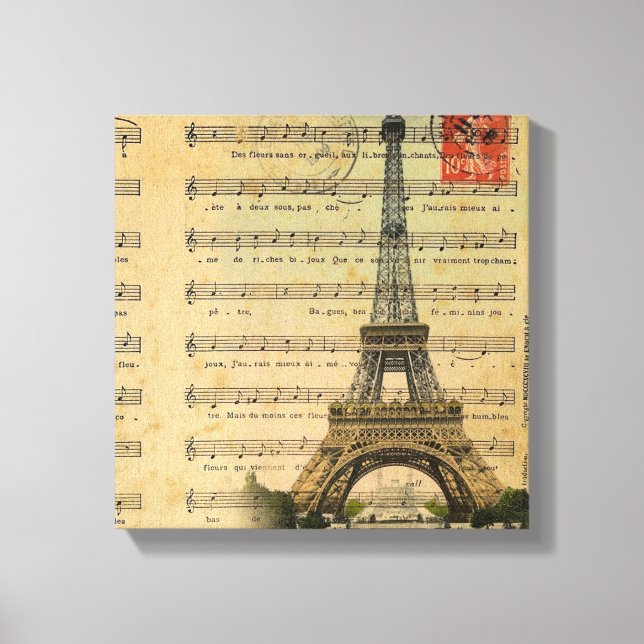 Toile notes de musique vintage tour eiffel paris françai (Recto)