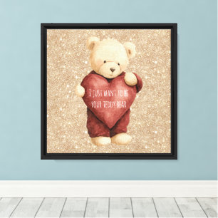Toile Nounours rouge cœur paillettes dorées