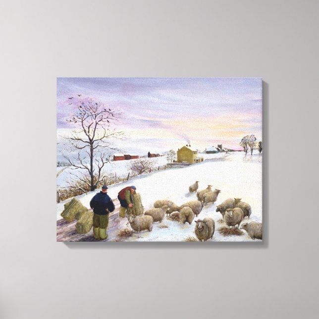 Toile Nourrir des moutons en hiver (Recto)