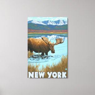 Toile Nouveau YorkMoose buvant dans le lac