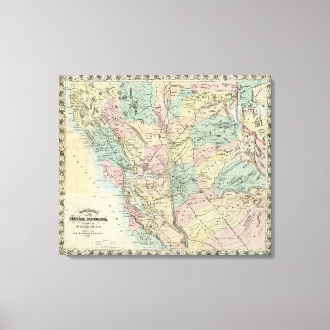 Toile Nouvelle carte de la Californie centrale de Bancro (Recto)