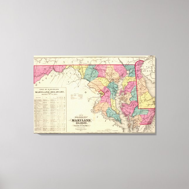 Toile Nouvelle carte ferroviaire des États du Maryland (Recto)