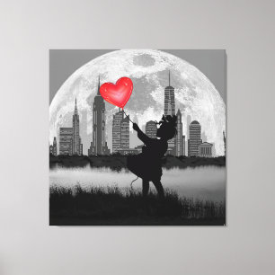 Toile Nouvelle-YORK Pleine lune Fille Coeur Balloon toil