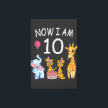 Toile Now I, 10 ans d'âge 10 Birthday<br><div class="desc">Joyeux anniversaire. Funny and lovely Kids Birthday design with a cute Elephant,  two ferrets and a girafe celebrating your birthday at the zoo.</div>
