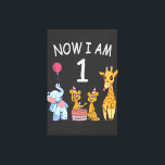 Toile Now I le 1er jour du Birthday<br><div class="desc">Joyeux anniversaire. Funny and lovely Kids Birthday design with a cute Elephant, two ferrets and a girafe celebrating your birthday at the zoo.</div>