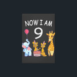 Toile Now I le 9e anniversaire du Birthday<br><div class="desc">Joyeux 9e anniversaire. Funny and lovely Kids Birthday design with a cute Elephant,  two ferrets and a girafe celebrating your birthday at the zoo.</div>