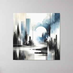 Toile Nuit Abstraite moderne - Noir Blanc et bleu