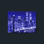 Toile Nuit Bleue New York City Pop Art<br><div class="desc">Brooklyn Bridge,  River and Manhattan Cityscape,  Skyscrapers et bâtiments</div>