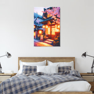 Toile Nuit de floraison de cerisier dans le vieux Japon