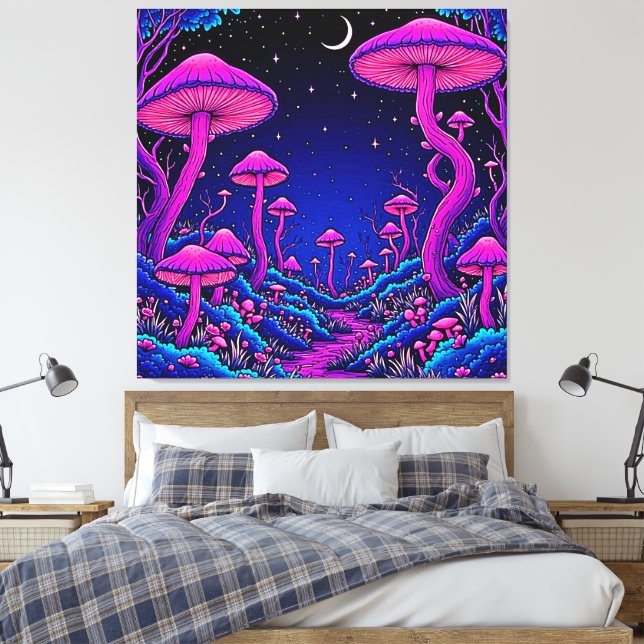 Toile Nuit de forêt de champignons psychédélique (Insitu(Chambre))