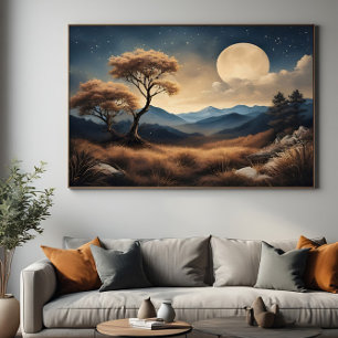 Toile Nuit de pleine lune dorée