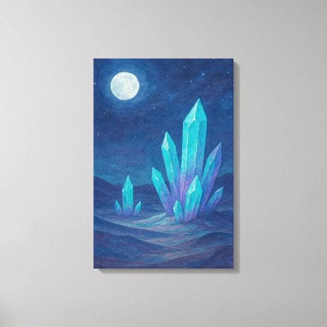 Toile Nuit du désert d'aquarelle avec cristaux (Recto)