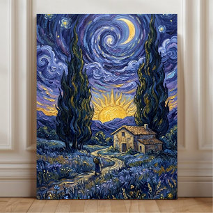 Toile Nuit étoilée Crépuscule de cyprès de style Van Gog