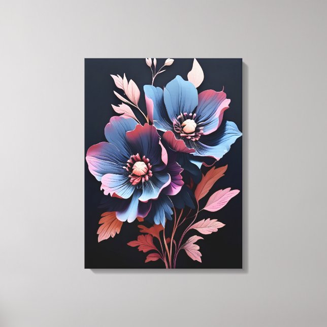 Toile Nuit fleurie : Fleurs bleues et roses (Recto)