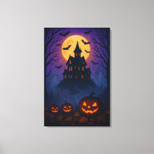 Toile Nuit vintage d'Halloween avec Pleine lune et chauv