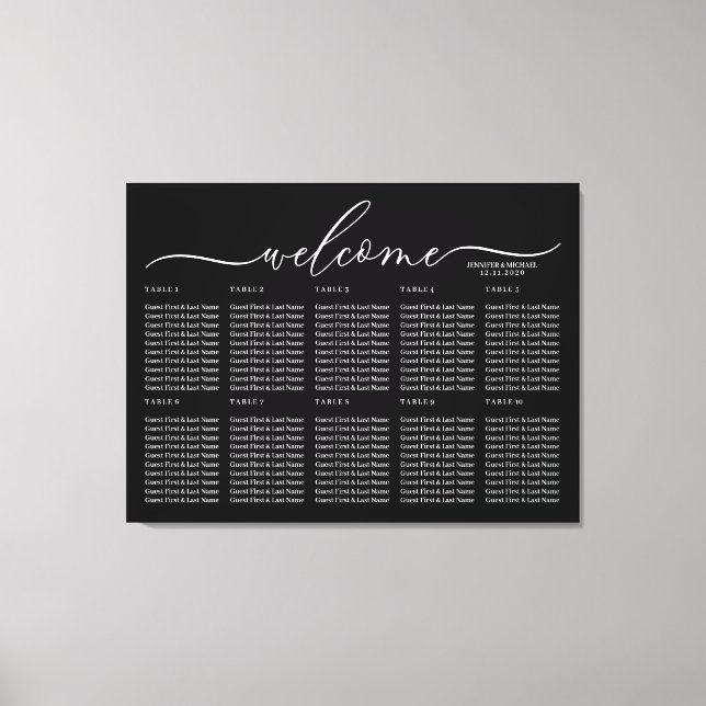 Toile Numéros de table de bienvenue de mariage noir (Recto)