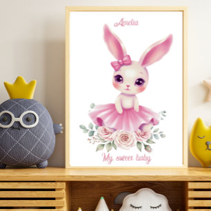Toile Nurserie Lapin Ballerine Aquarelle