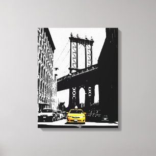 Toile Nyc Brooklyn Bridge Yellow Taxi New York City