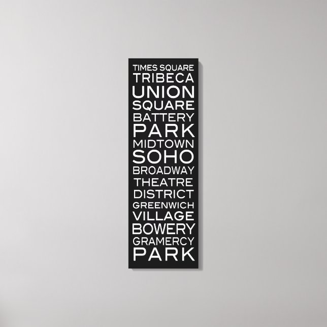Toile NYC Districts Parcs et quartiers | en noir (Recto)