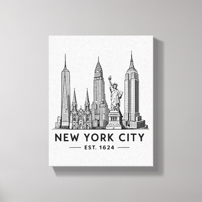 Toile NYC Skyline Illustration with Statue of Liberty (Recto)