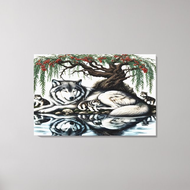 Toile Oasis de la famille des loups sereins dans la natu (Recto)