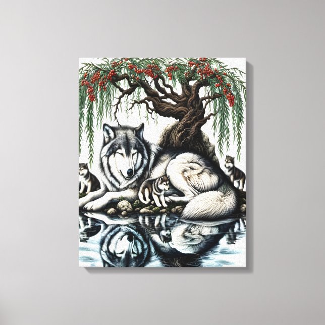 Toile Oasis de la famille des loups sereins dans la natu (Recto)