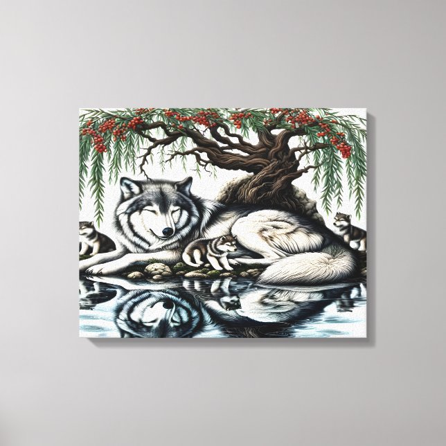Toile Oasis de la famille des loups sereins dans la natu (Recto)