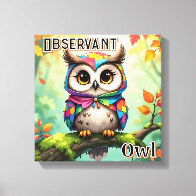Toile Observateur Owl | Belle caricature de l'art de la  (Recto)