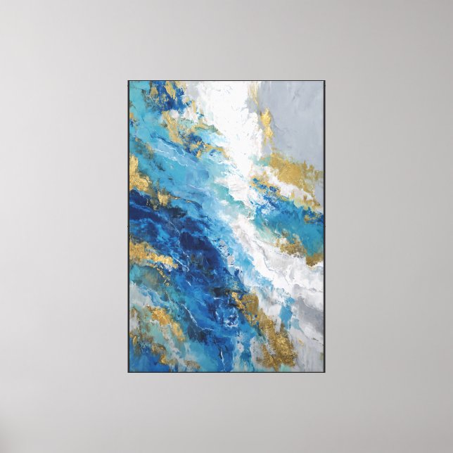 Toile Ocean Alloy : Abstrait Bleu & Or (Recto)