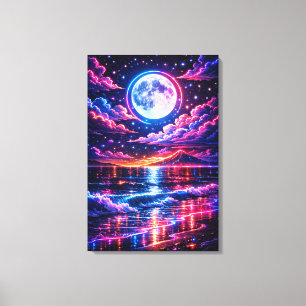 Toile Océan néon éclairé par la lune – Art du paysage m