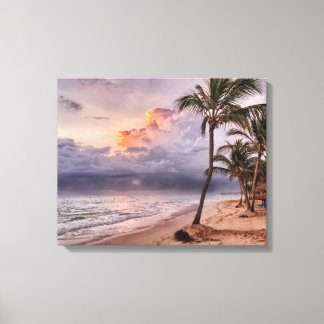 Toile Ocean Waves Sandy Beach Sunset