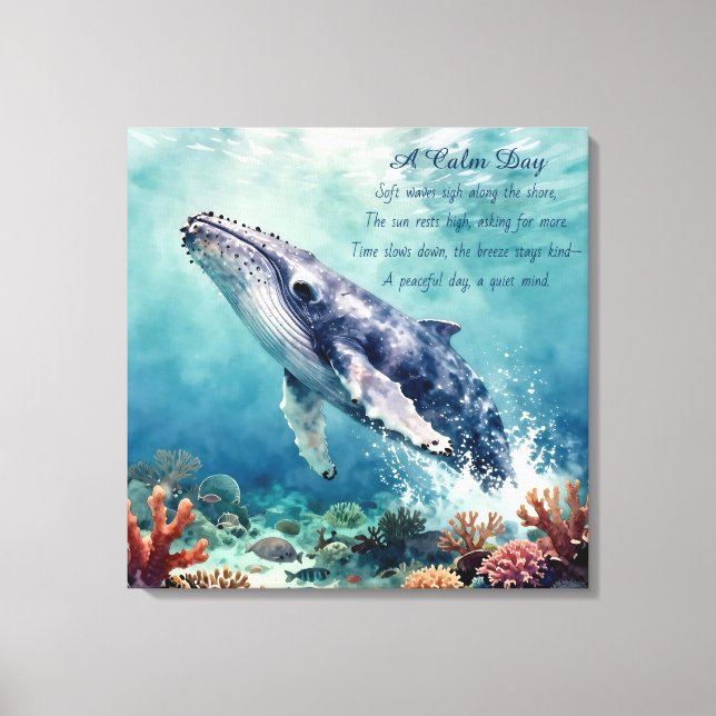 Toile Oceanic Blue Whale Watercolor Coastal Art (Recto)