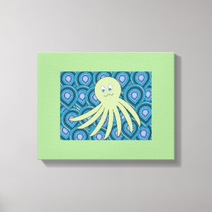 Toile octo vert dans une mer tourbillonnante de bleu et 