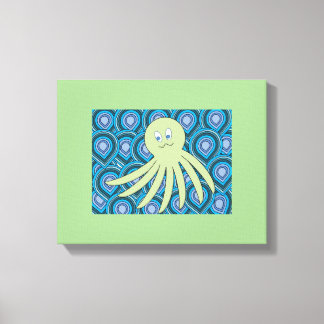 Toile octo vert dans une mer tourbillonnante de bleu et