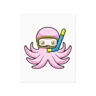 Toile Octopus à la plongée avec tuba et lunettes de nata
