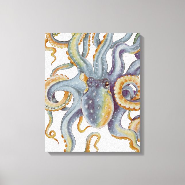 Toile Octopus Blue Pastel Couleur Aquarelle Art (Recto)