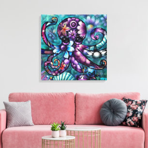Toile Octopus lunaire Floral Turquoise Purple Bleu Côte
